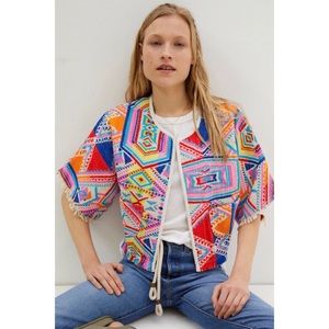 NWT ANTHROPOLOGIE CASTILLA GEOMETRIC KIMONO JACKET IN BRIGHT RED